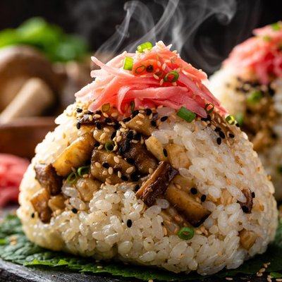 Image of Onigiri with Pickled Ginger and Mushrooms
