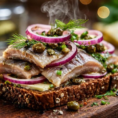 Image of Onion and Herring Sandwich Smorrebrod