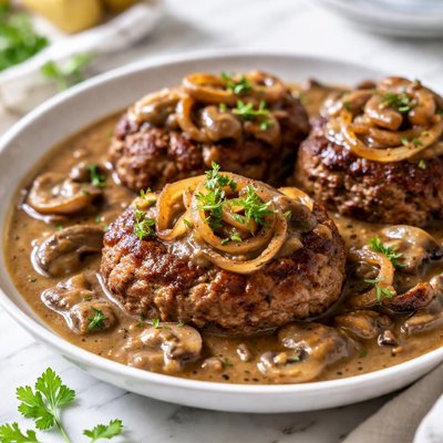 Image of Onion Burgers in Mushroom Gravy
