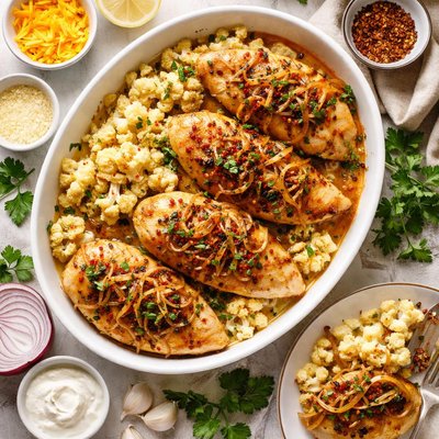 Image of Onion Chicken with Cheesy Cauliflower