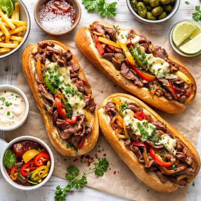 Image of Onion Pepper Steak Sandwiches