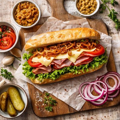 Image of Onion Smothered Ham Sandwich