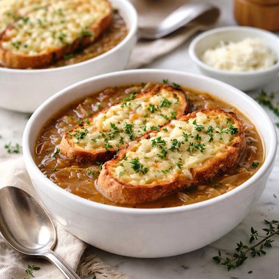 Image of Onion Soup with Herbed Cheese Toasts Ww 5 Points