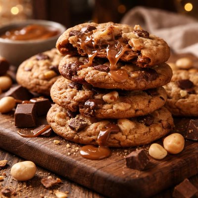 Image of Ooie Gooie Chocolate Caramel Macadamia Chunk Cookies