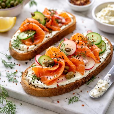 Image of Dairy-Free Open-Faced Smoked Salmon and Cream Cheese Bread