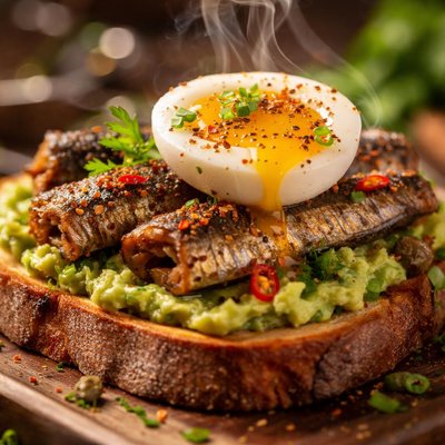 Image of Open Face Sardine and Egg Sandwich