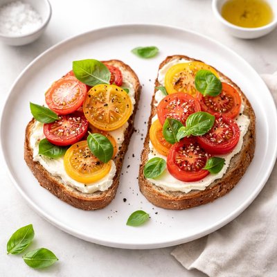 Image of Open Face Tomato Basil Sandwiches