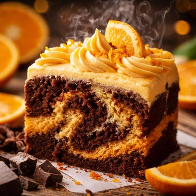 Image of Orange Chocolate Marble Cake with Orange Buttercream Frosting