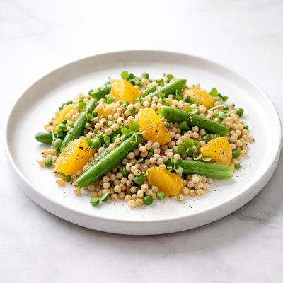 Image of Orange Israeli Couscous with Snow Peas