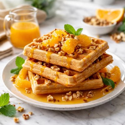 Image of Orange Nut Waffles with Orange Syrup