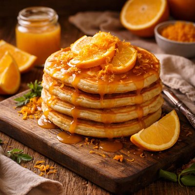 Image of Orange Pancakes with Orange Sauce