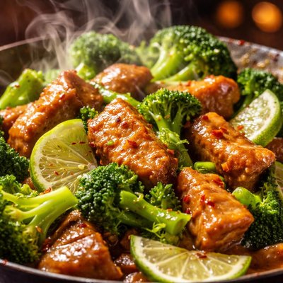 Image of Orange Pork Stir Fry with Broccoli in Lime Butter