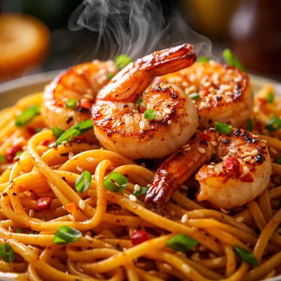 Image of Orange Sesame Noodles with Grilled Shrimp