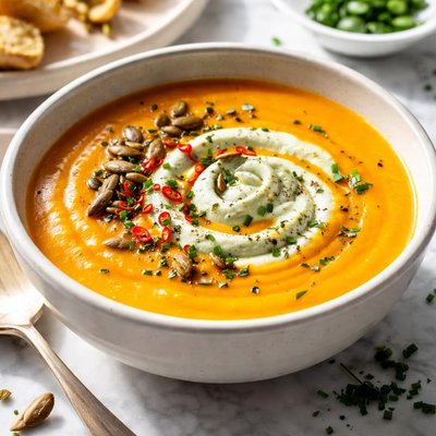 Image of Orange Squash and Ginger Soup with Wasabi Cream