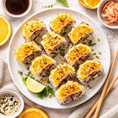 Image of Vegetarian Orange Topped Sushi Roll