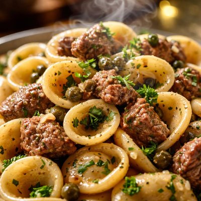 Image of Orecchiette Pasta with Veal Capers and Herb White Wine Sauce