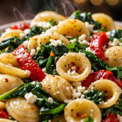 Image of Orecchiette with Spinach Roasted Red Pepper and Feta
