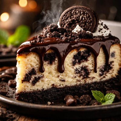 Image of Oreo Cookie Cheesecake with Chocolate Glaze