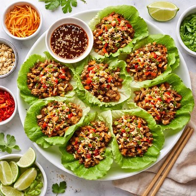 Image of Oriental Minced Pork in Lettuce Leaves