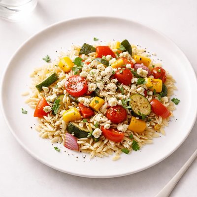 Image of Orzo Pasta Salad with Grilled Confetti Vegetables and Feta