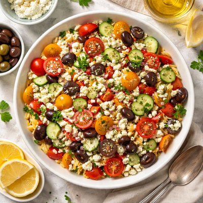 Image of Orzo Tomato Salad with Feta and Olives
