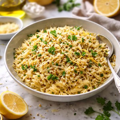 Image of Orzo with Lemon Garlic Parmigiano Herbs