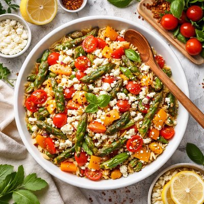 Image of Orzo with Peppers and Asparagus