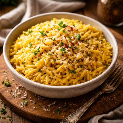 Image of Orzo with Saffron and Romano Cheese