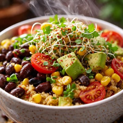 Image of Outrageously Easy and Healthy Bean Corn and Sprouts Bowl for One Vegan