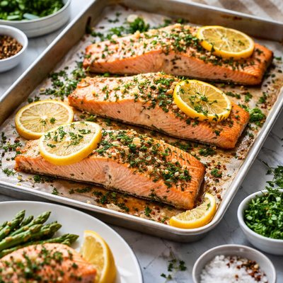 Image of Salmón al Horno Bajo en Grasa con Limón y Hierbas