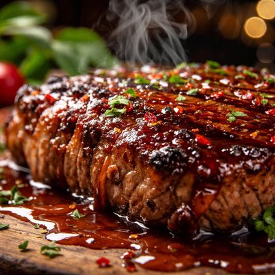 Image of Oven Baked Beef or Pork Steak with Tangy Sauce