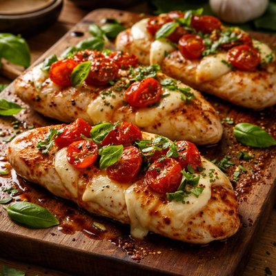 Image of Oven Baked Chicken with Fresh Mozzarella Tomatoes