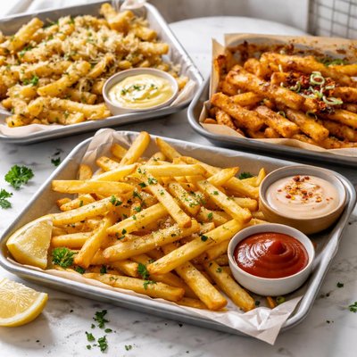 Image of Oven Baked Patates Tiganites French Fries 3 Variations Fried