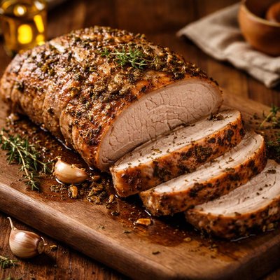 Image of Oven Baked Pork Loin with Olive Oil Garlic Thyme and Oregano
