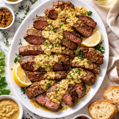 Image of Oven Baked Steak with Mustard Sauce
