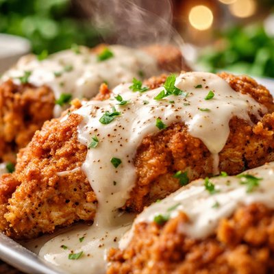 Image of Oven Fried Chicken with Creamy Gravy