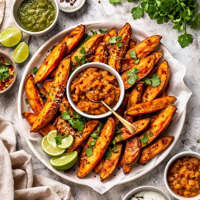 Image of Oven Fried Sweet Potatoes with Chutney