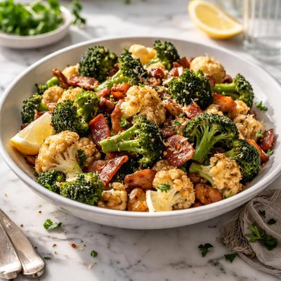 Image of Oven Roasted Cauliflower and Broccoli with Bacon