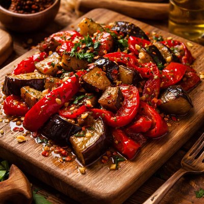 Image of Oven Roasted Red Bell Pepper and Eggplant