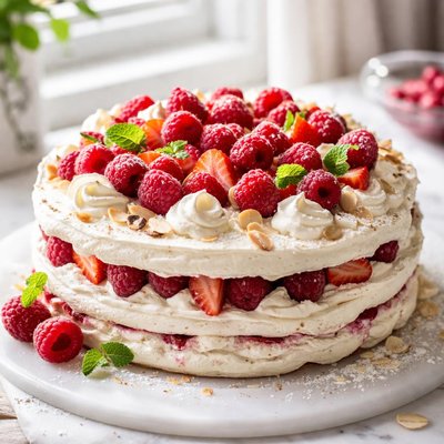 Image of Overnight Raspberry or Strawberry Meringue Torte