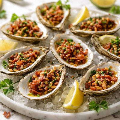 Image of Oysters with Pine Nuts and Bacon