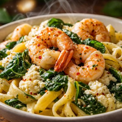 Image of Pacific Northwest Prawn Ricotta and Spinach Pasta