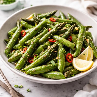 Image of Pacific Northwest Stir Fried Asparagus Sugar Snap Peas