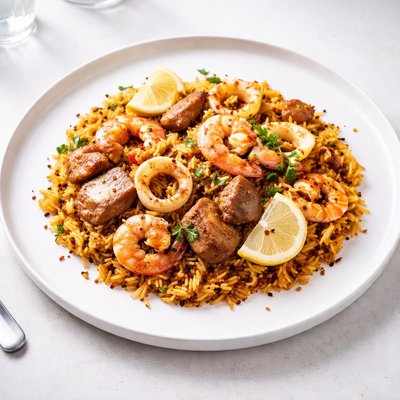 Image of Paella De Cerdo Gambas Y Calamares