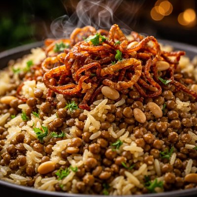 Image of Palestinian Lentils and Rice with Crispy Onions