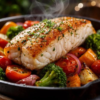 Image of Pan-Seared Fish with Roasted Vegetables
