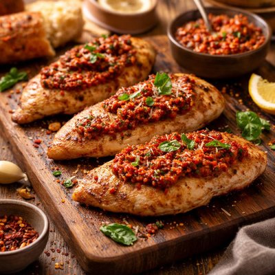 Image of Pan Fried Chicken with Red Pepper Pesto