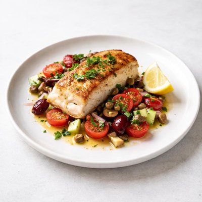Image of Pan Fried Cod with Mediterranean Flavors