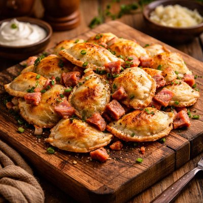 Image of Pan Fried Pierogies with Ham