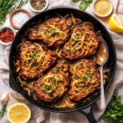 Image of Pan Fried Pork Chops with Onions